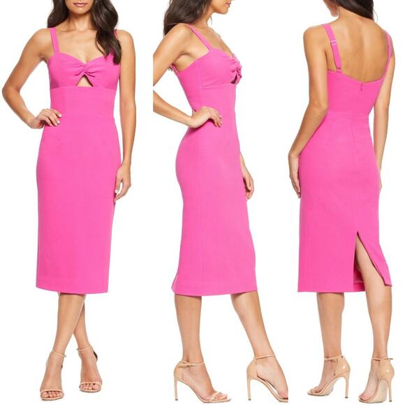 Dress The Population Eve Midi Dress Bright Fuchsia Size Large NWT - Picture 1 of 13